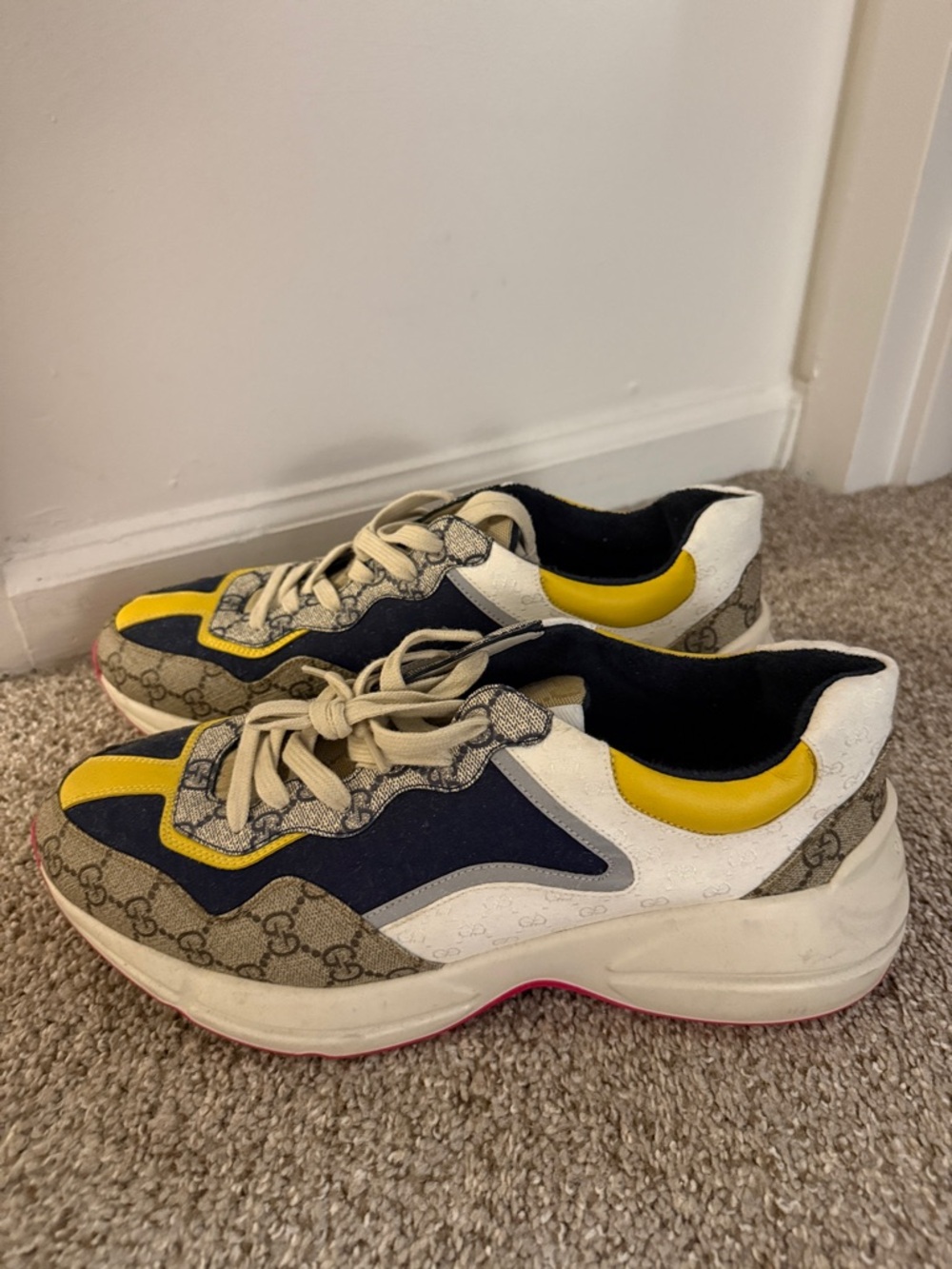 Gucci GG Canvas Sneakers with Navy and Yellow Accents - Picture 2 of 5